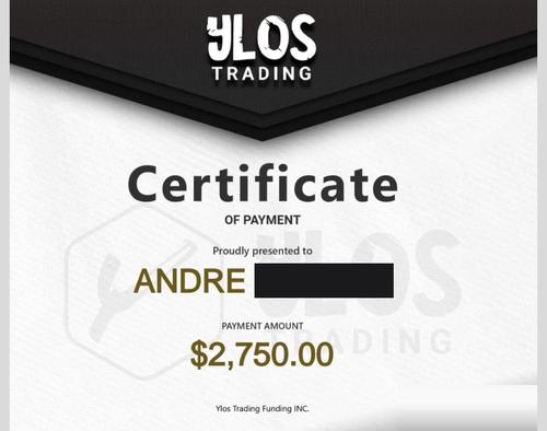 Certificado de saque Ylos Trading — André, US$ 2.750