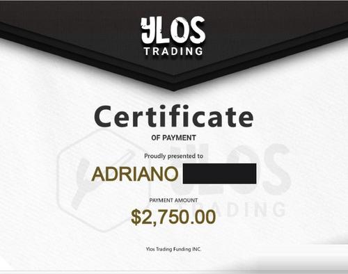 Certificado de saque Ylos Trading — Adriano, US$ 2.750