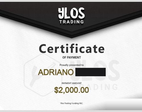 Certificado de saque Ylos Trading — Adriano, US$ 2.000