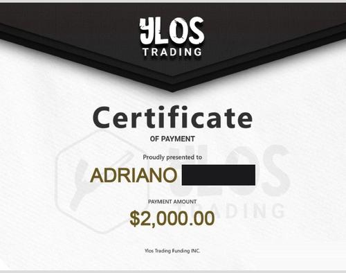 Certificado de saque Ylos Trading — Adriano, US$ 2.000