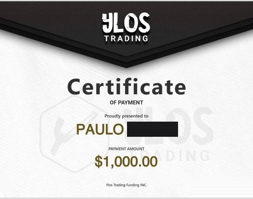 Certificado de saque Ylos Trading — Paulo, US$ 1.000