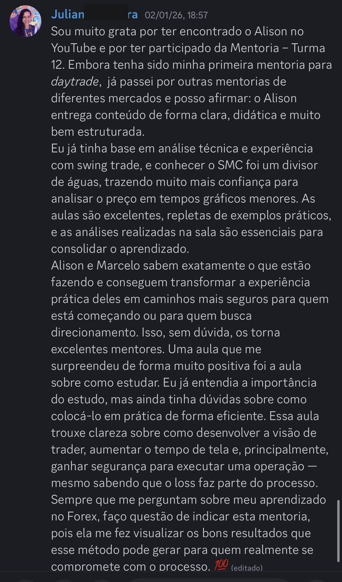 Juliana F. — comparação com outras mentorias que já fez